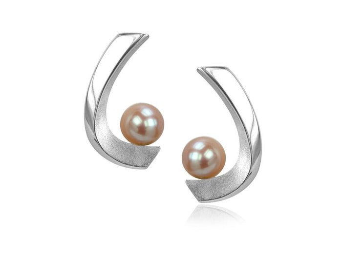 Aqua Pink Pearl Curved Stud Earrings - Pamela Lauz Jewellery