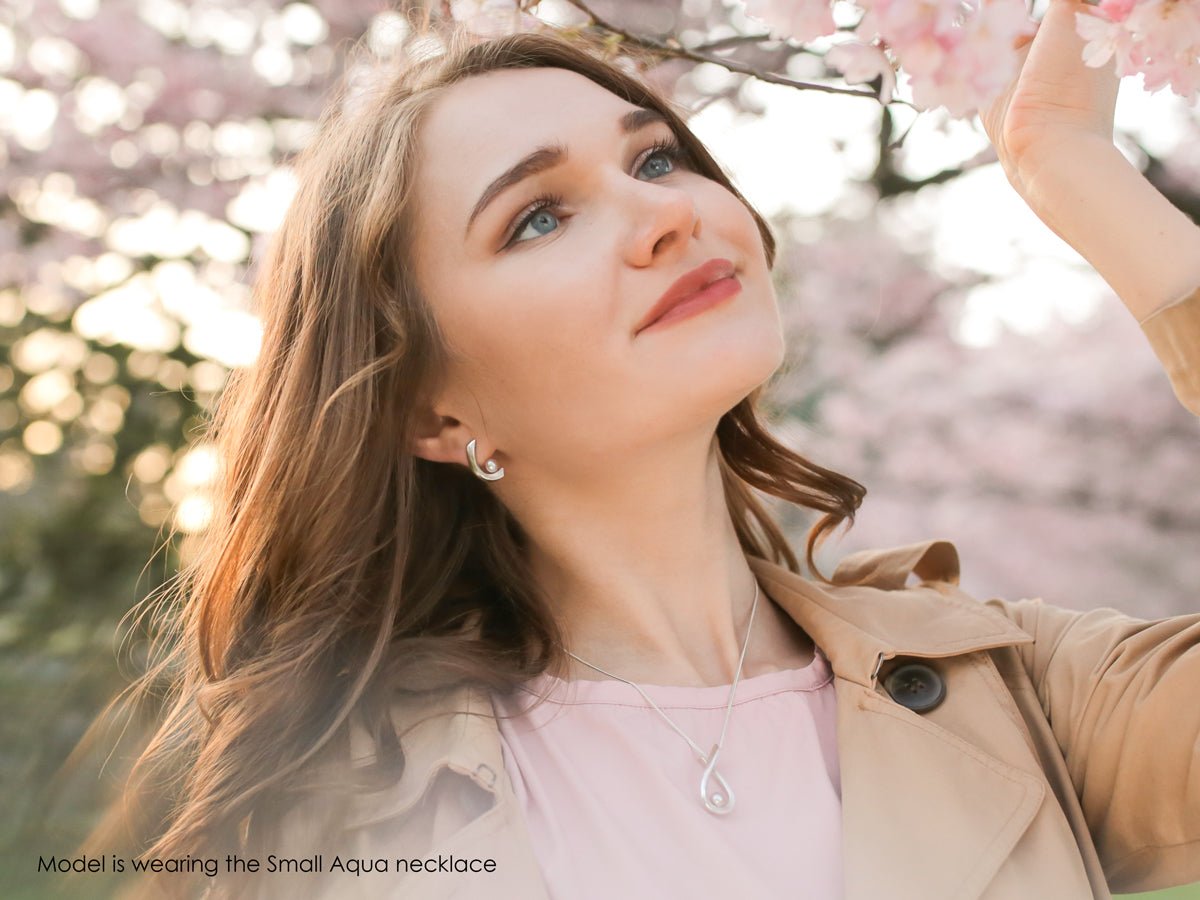 Aqua White Pearl Curved Stud Earrings - Pamela Lauz Jewellery