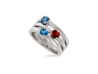 Blue Topaz and Garnet White Gold Family Ring - Pamela Lauz Jewellery
