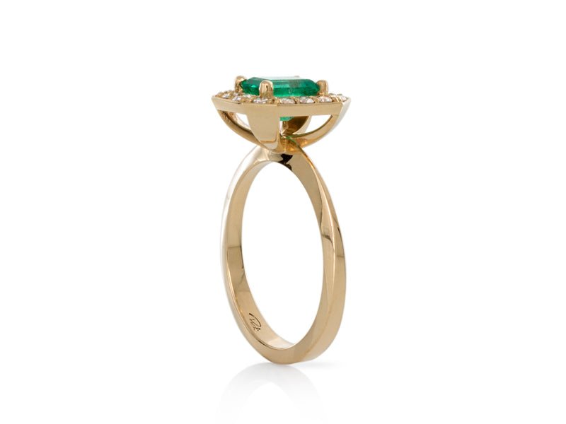 Emerald and Diamonds Halo Ring - Pamela Lauz Jewellery