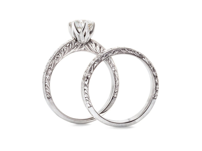 Hand-Engraved Diamond Engagement Ring - Pamela Lauz Jewellery