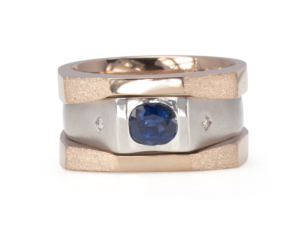Interlocking Sapphire and Diamond Wedding Rings - Pamela Lauz Jewellery