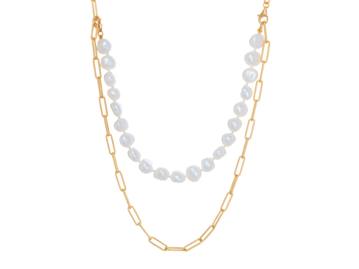 Paperclip Pearl Convertible Silver Gold Necklace - Pamela Lauz Jewellery
