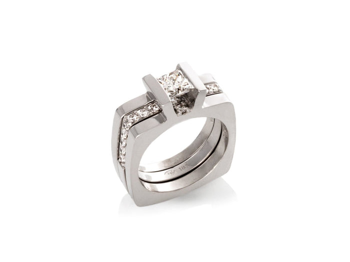 Princess-cut Diamond Nesting Wedding Rings - Pamela Lauz Jewellery