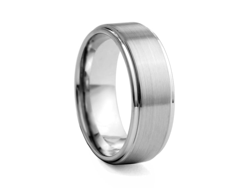 Step-cut Satin Tungsten Band - Pamela Lauz Jewellery