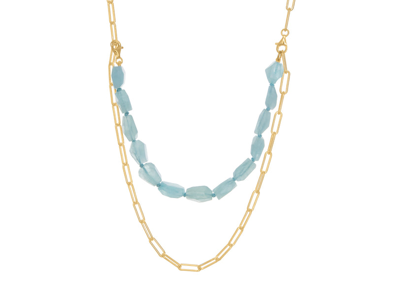 Paperclip Aquamarine Convertible Silver Gold Necklace