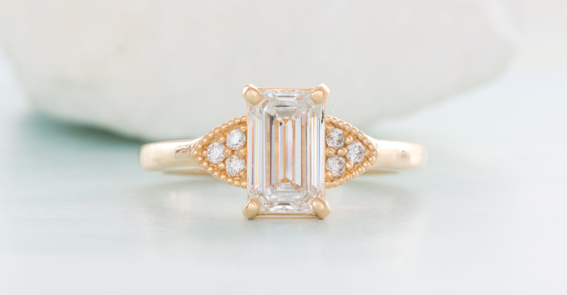 Emerald Cut Diamond Vintage Engagement Ring | Pamela Lauz Jewellery