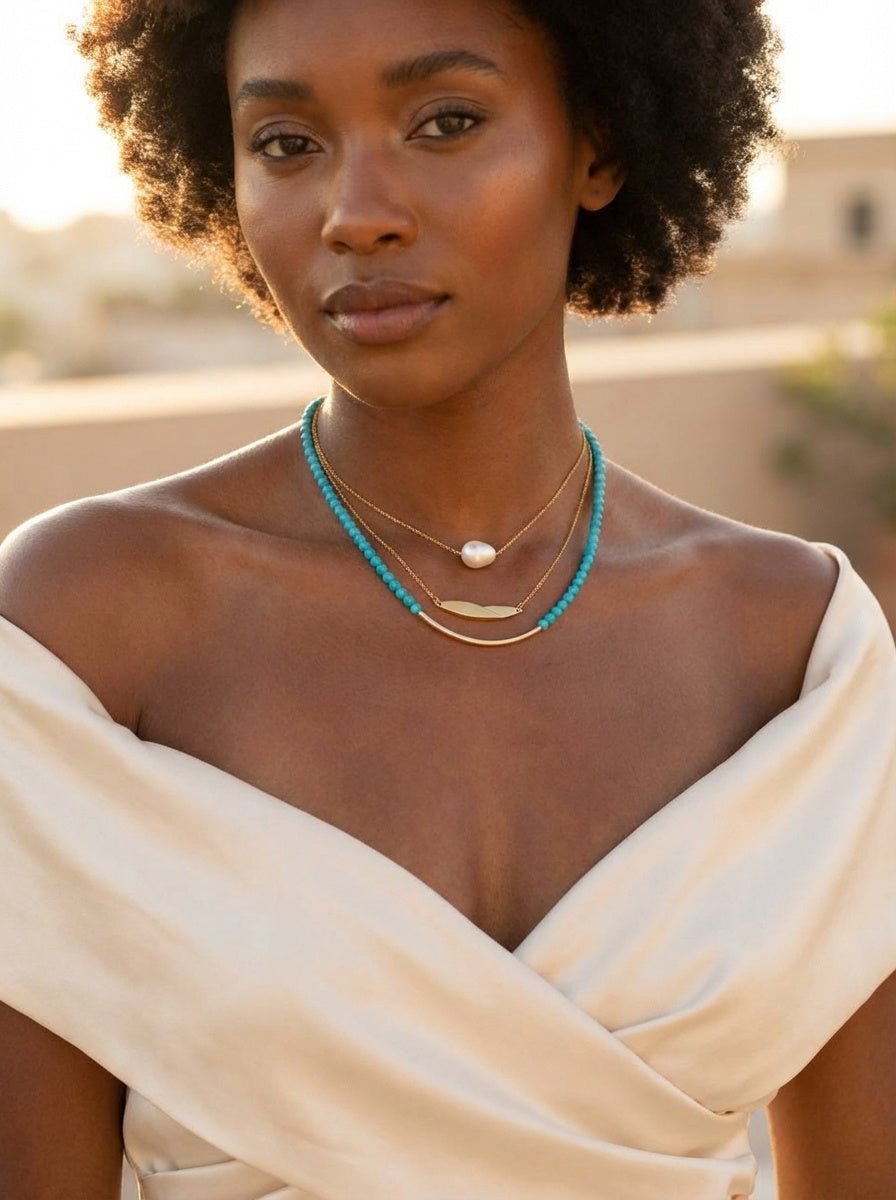 Element Turquoise Arc Silver and Gold Necklace - Pamela Lauz Jewellery