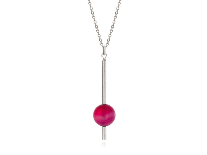 Pamela Lauz - Pendulum Pink Agate Minimalist Necklace - Silver 