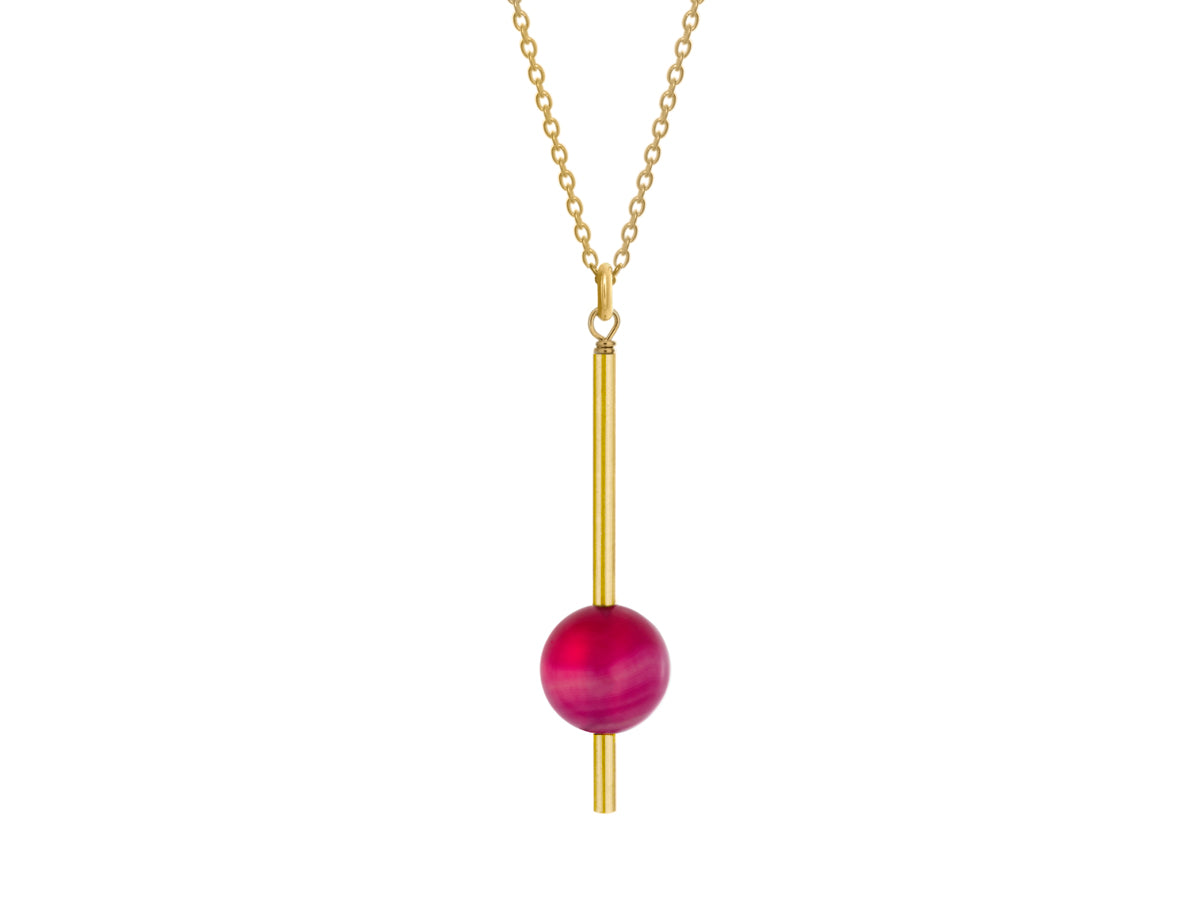 Pamela Lauz - Pendulum Pink Agate Minimalist Necklace - Gold
