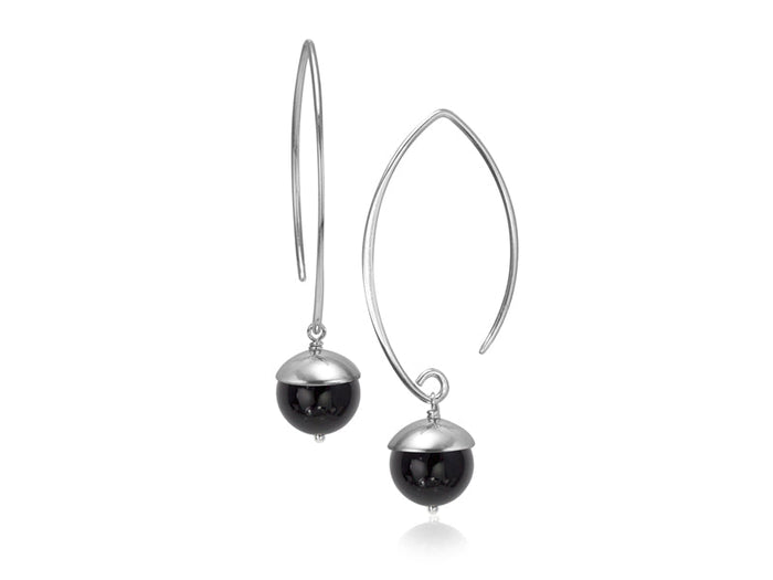 Acorn Black Onyx Silver Drop Earrings - Pamela Lauz Jewellery