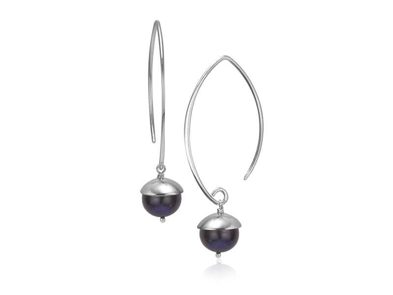 Acorn Black Pearl Silver Drop Earrings - Pamela Lauz Jewellery