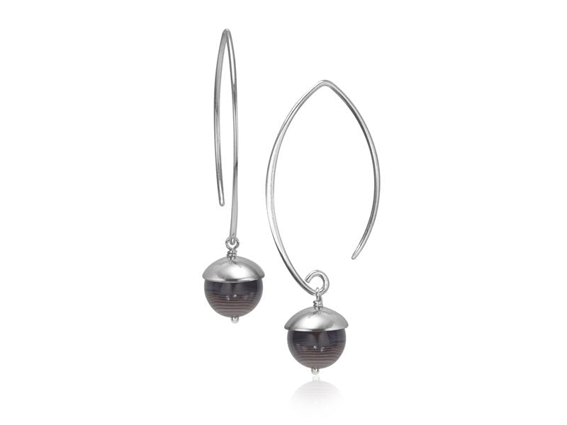 Acorn Gray Lace Agate Silver Drop Earrings - Pamela Lauz Jewellery