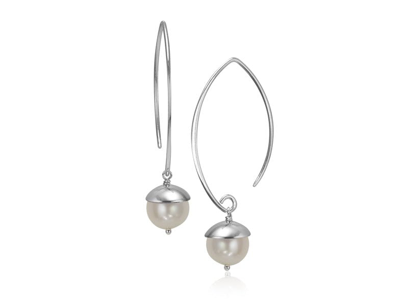 Acorn White Pearl Silver Drop Earrings - Pamela Lauz Jewellery