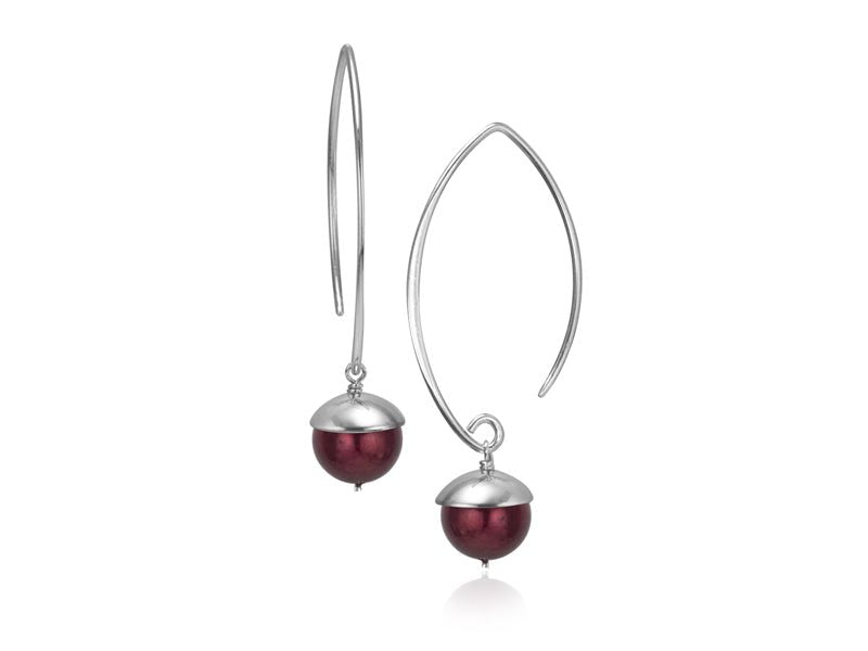 Acorn Wine Pearl Silver Drop Earrings - Pamela Lauz Jewellery