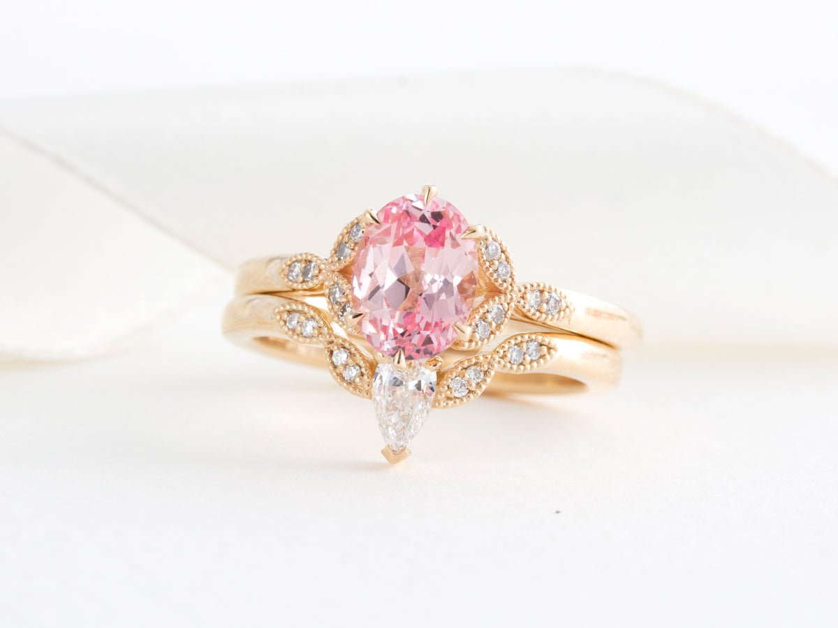 Ann Vintage Oval Marquise Diamond Pink Sapphire Ring - Pamela Lauz Jewellery