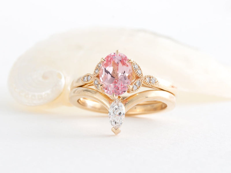 Ann Vintage Oval Marquise Diamond Pink Sapphire Ring - Pamela Lauz Jewellery