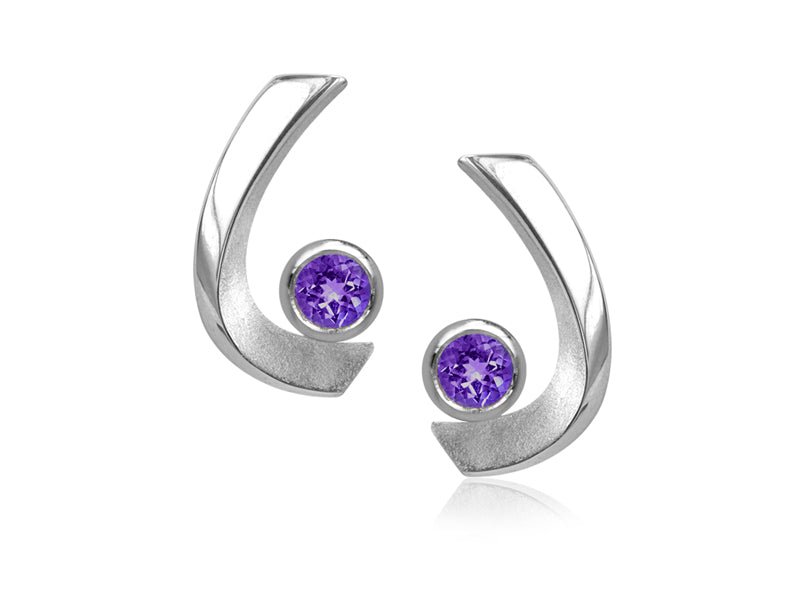 Aqua Amethyst Curved Stud Earrings - Pamela Lauz Jewellery