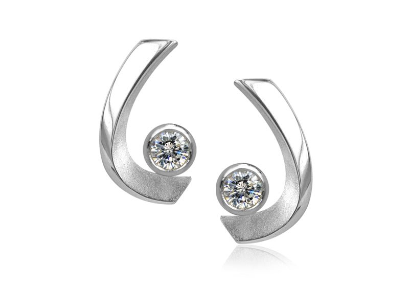 Aqua Cubic Zirconia Curved Stud Earrings - Pamela Lauz Jewellery