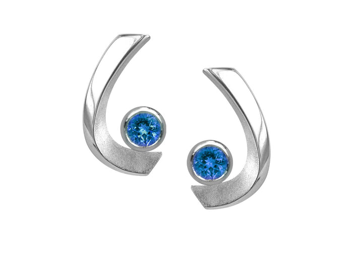 Aqua London Blue Topaz Curved Stud Earrings - Pamela Lauz Jewellery