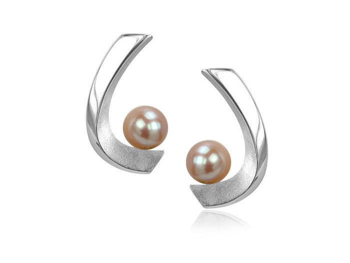 Aqua Pink Pearl Curved Stud Earrings - Pamela Lauz Jewellery