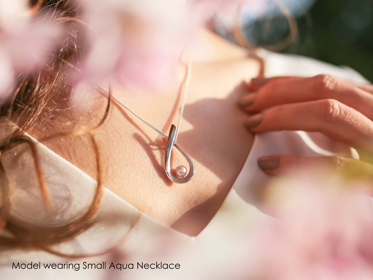 Aqua Pink Pearl Pear Shaped Necklace - Pamela Lauz Jewellery