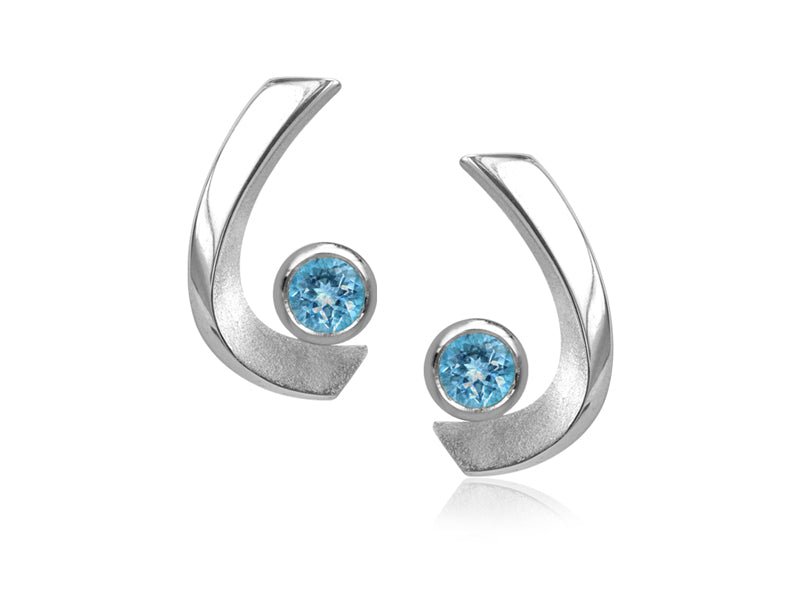 Aqua Swiss Blue Topaz Curved Stud Earrings - Pamela Lauz Jewellery