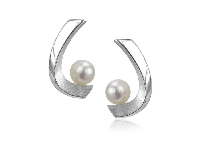Aqua White Pearl Curved Stud Earrings - Pamela Lauz Jewellery