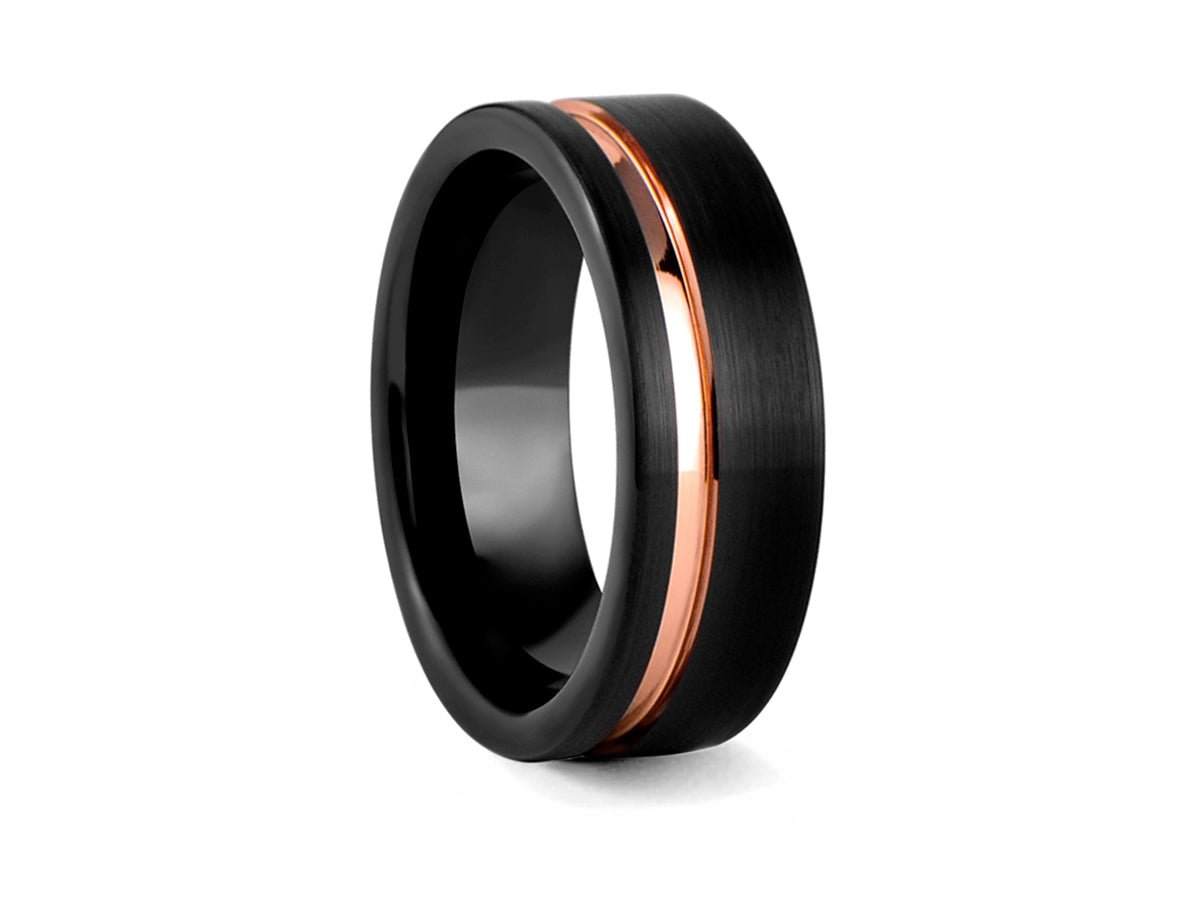 Black Plated Tungsten Band with Rose Gold Plated Centre - Pamela Lauz Jewellery