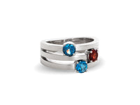Blue Topaz and Garnet White Gold Family Ring - Pamela Lauz Jewellery