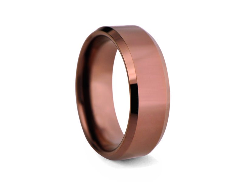 Bronze-plated Tungsten Band with Bevelled Edges - Pamela Lauz Jewellery