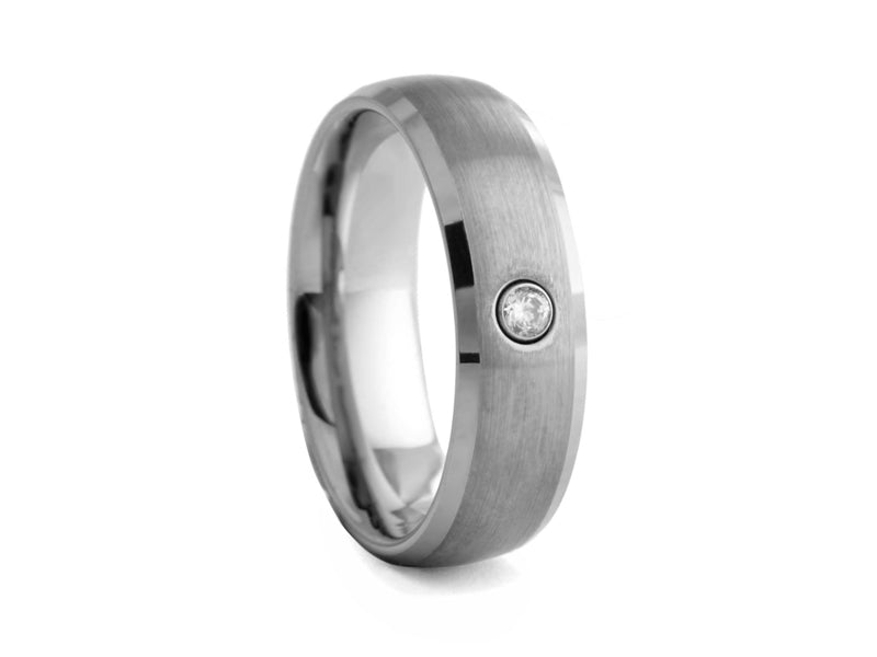 Brushed-finished Tungsten Band with Cubic Zirconia - Pamela Lauz Jewellery