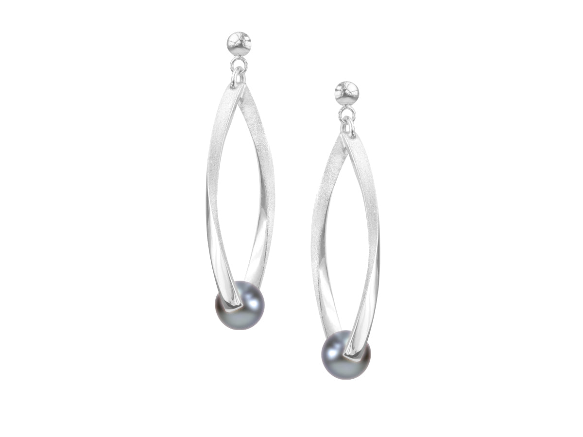 Candela Black Pearl Silver Drop Earrings - Pamela Lauz Jewellery
