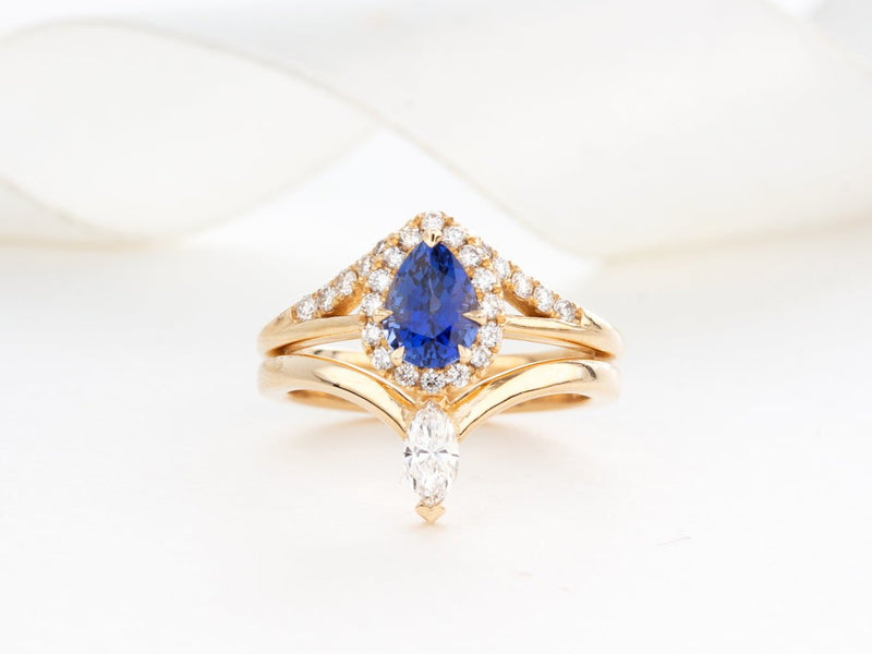 Claire Pear Cut Green Blue Sapphire Diamond Ring - Pamela Lauz Jewellery