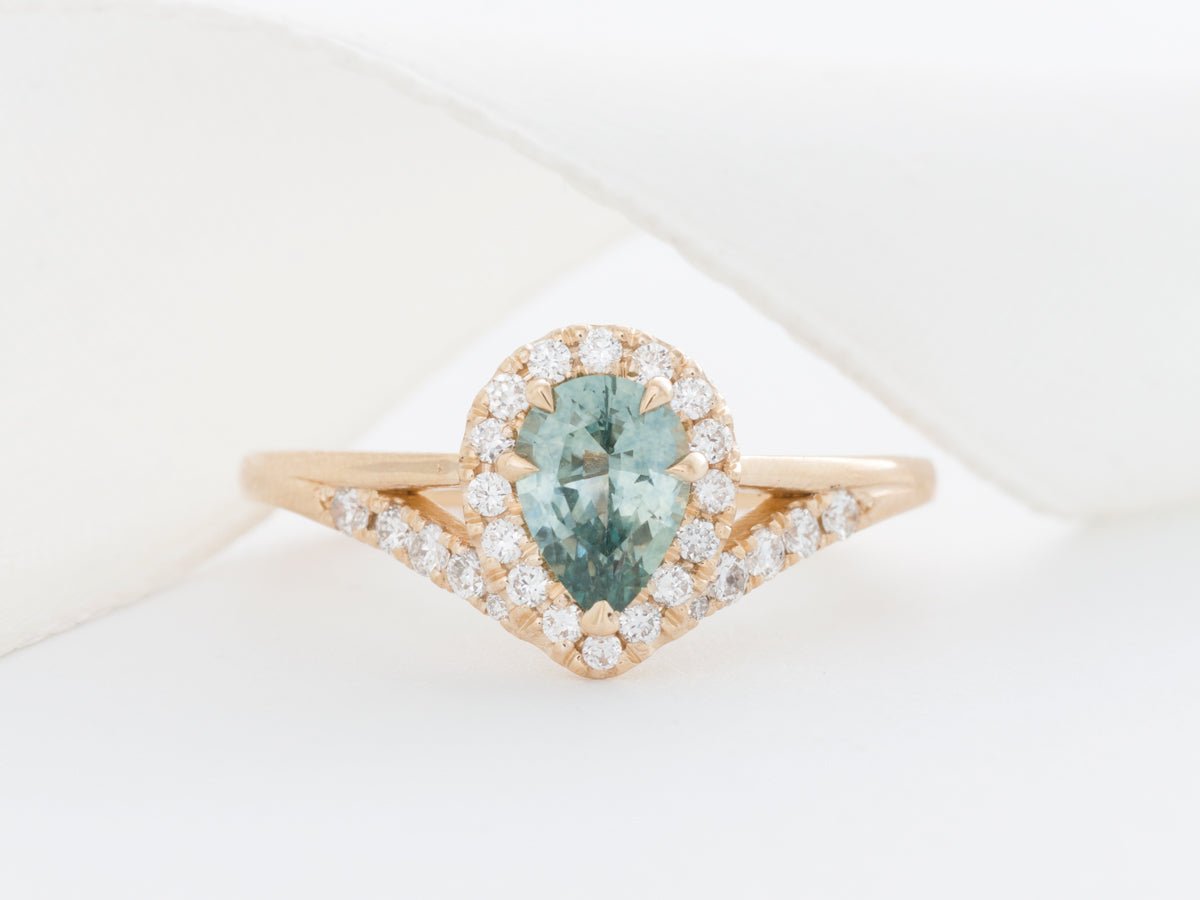 Claire Pear Cut Green Blue Sapphire Diamond Ring - Pamela Lauz Jewellery