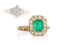 Emerald and Diamonds Halo Ring - Pamela Lauz Jewellery