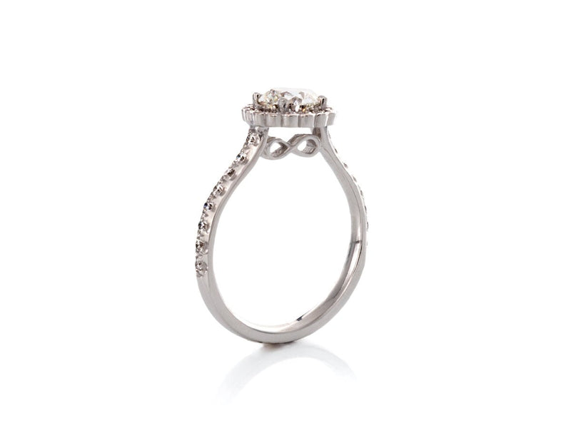 Floral Halo Diamond Engagement Ring with Infinity Symbol - Pamela Lauz Jewellery