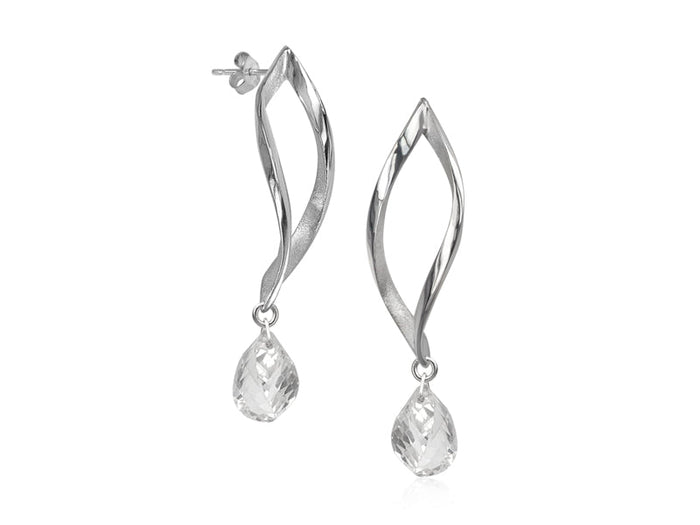Foliage Open Leaf Rock Crystal Drop Earrings - Pamela Lauz Jewellery