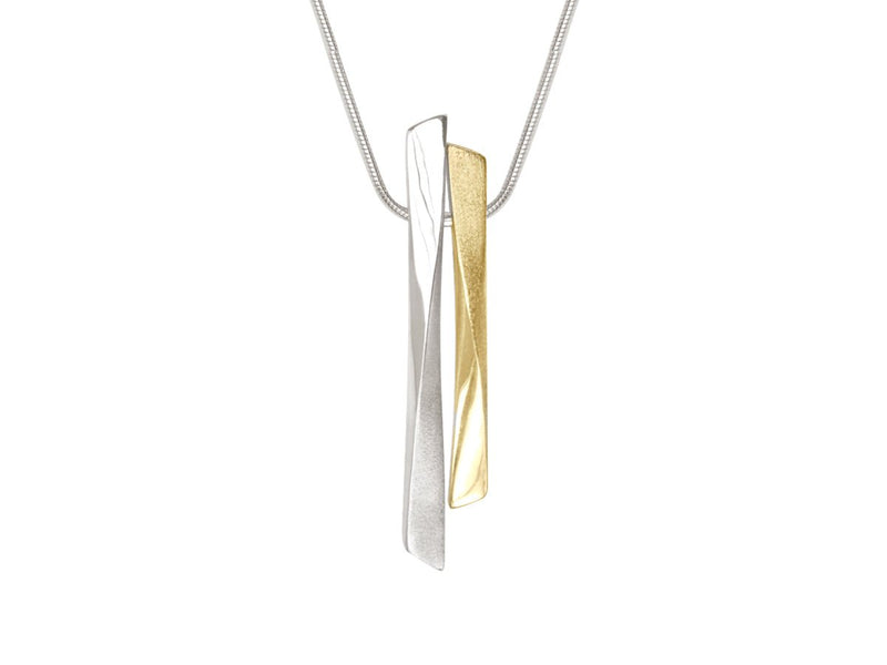 Grass Twist Double Bar Silver and Gold Tone Necklace - Pamela Lauz Jewellery