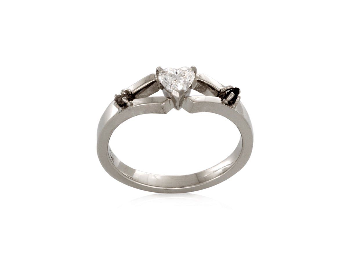 Heart Shaped Diamond White Gold Engagement Ring with Moon Rock Meteorites - Pamela Lauz Jewellery