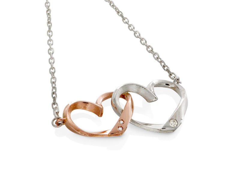 Hearts Duo Silver and Gold Pendant - Pamela Lauz Jewellery