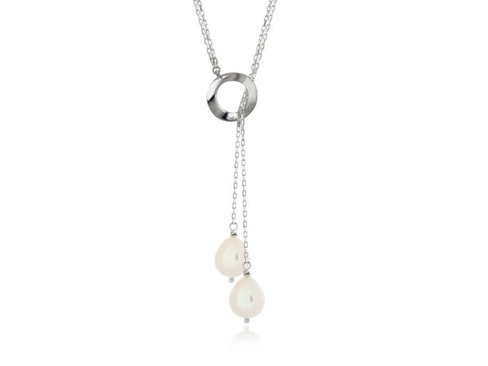 Infinity Open Circle Pearl Lariat Necklace - Pamela Lauz Jewellery