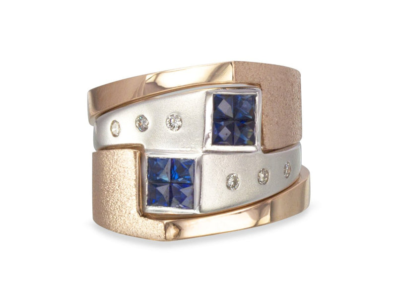 Interlocking Sapphire and Diamond Wedding Rings - Pamela Lauz Jewellery