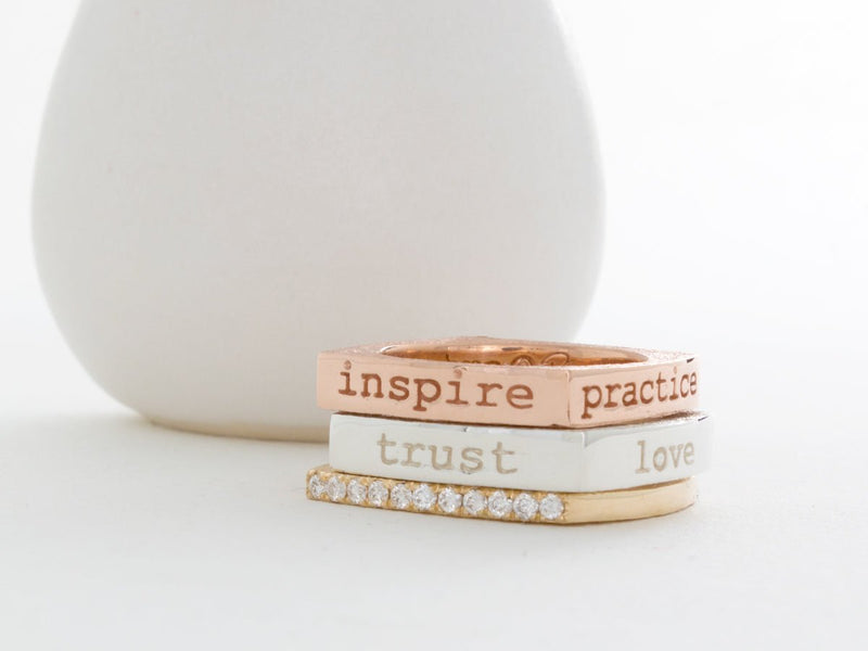 Mantra Inspirational Gold Ring - Inspire | Choose | Practice | Discover - Pamela Lauz Jewellery
