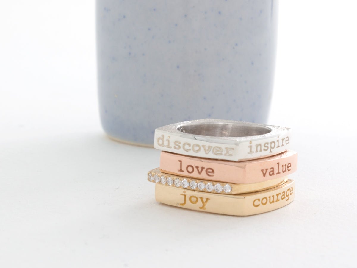 Mantra Inspirational Gold Ring - Joy | Gratitude | Hope | Courage - Pamela Lauz Jewellery