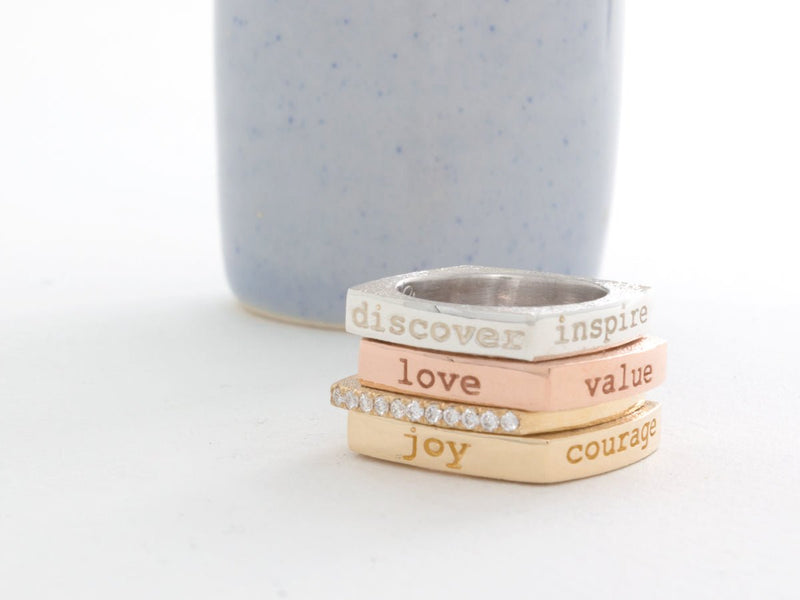 Mantra Inspirational Gold Ring - Love | Trust | Value | Respect - Pamela Lauz Jewellery