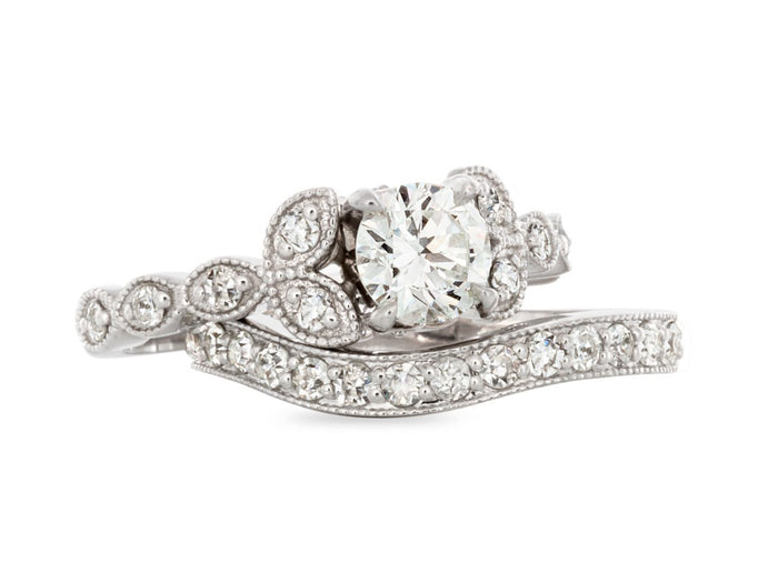 Marquise Vintage Engagement Ring and Wedding Band - Pamela Lauz Jewellery