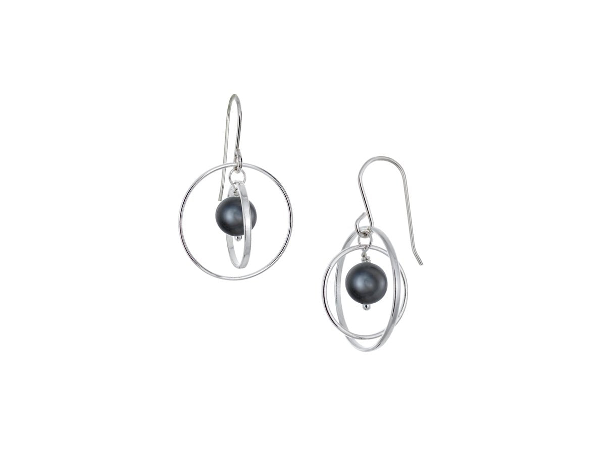 Orbit Black Pearl Loop Earrings - Pamela Lauz Jewellery