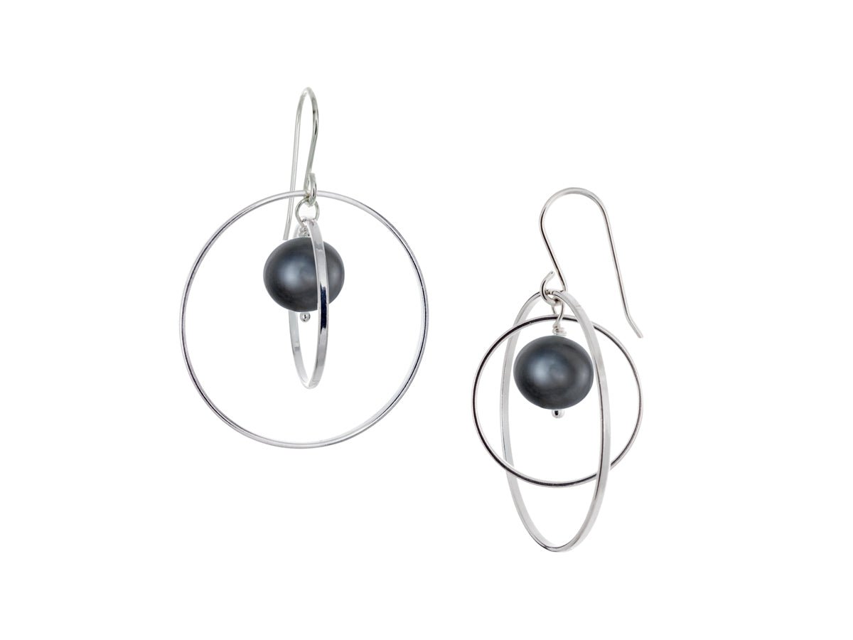 Orbit Black Pearl Loop Earrings - Pamela Lauz Jewellery