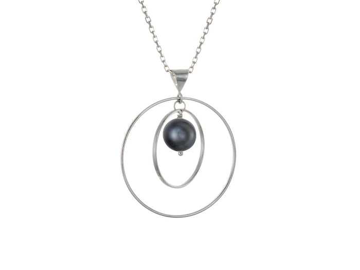 Orbit Black Pearl Loop Necklace - Pamela Lauz Jewellery